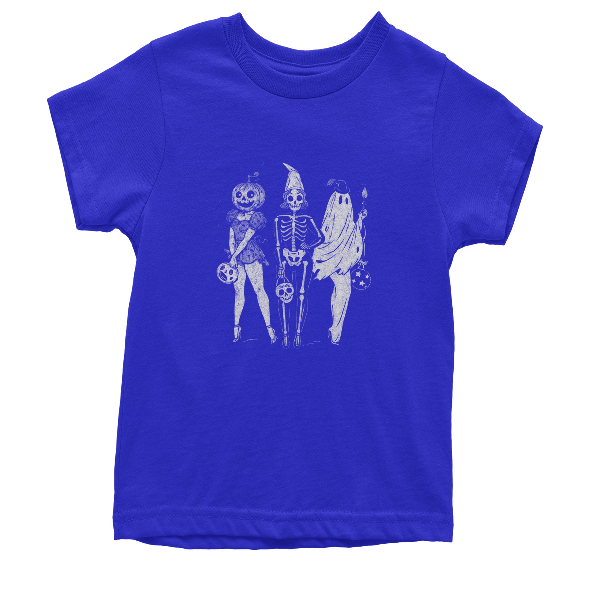 Vintage Spooky Squad Pinup Halloween Design Youth T-shirt Royal Blue