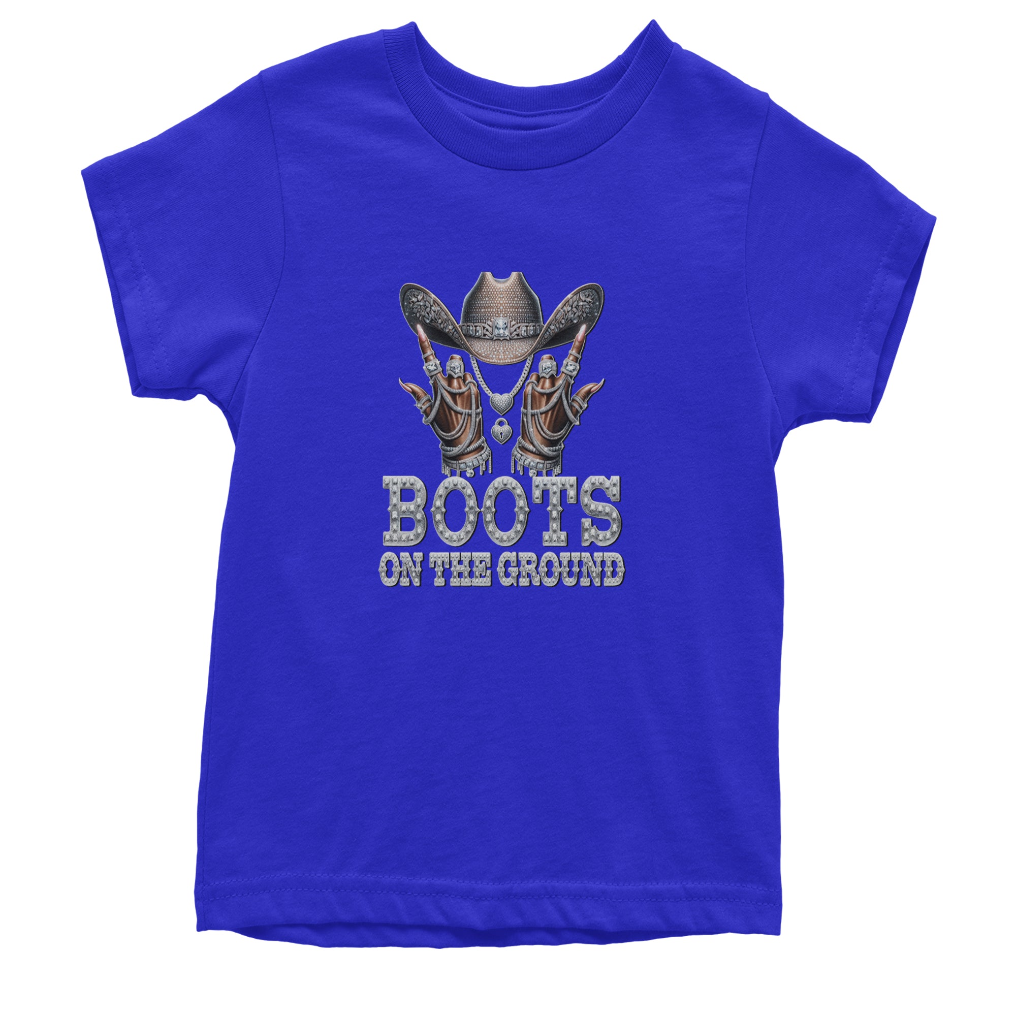 Boots On The Ground Bling Youth T-shirt Royal Blue