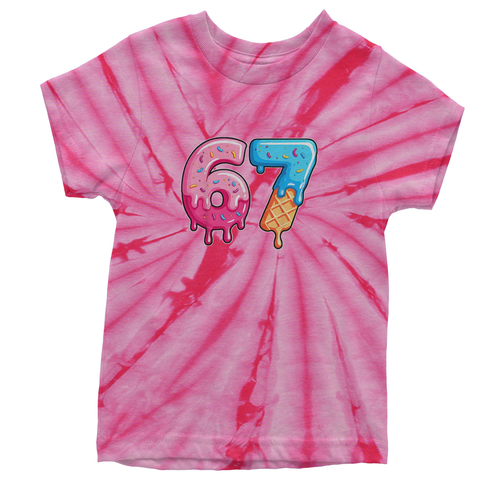 67 Dripping Ice Cream Donut Melt Youth T-shirt Tie-Dye Spider Pink