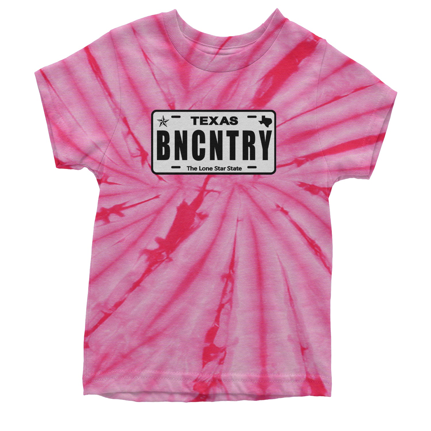 Texas License Plate BNCNTRY Youth T-shirt Tie-Dye Spider Pink