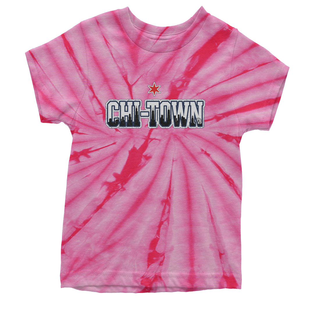 Chicago Chi-Town City Pride Youth T-shirt Tie-Dye Spider Pink