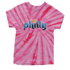 Skyline Philly Philadelphia Youth T-shirt Tie-Dye Spider Pink