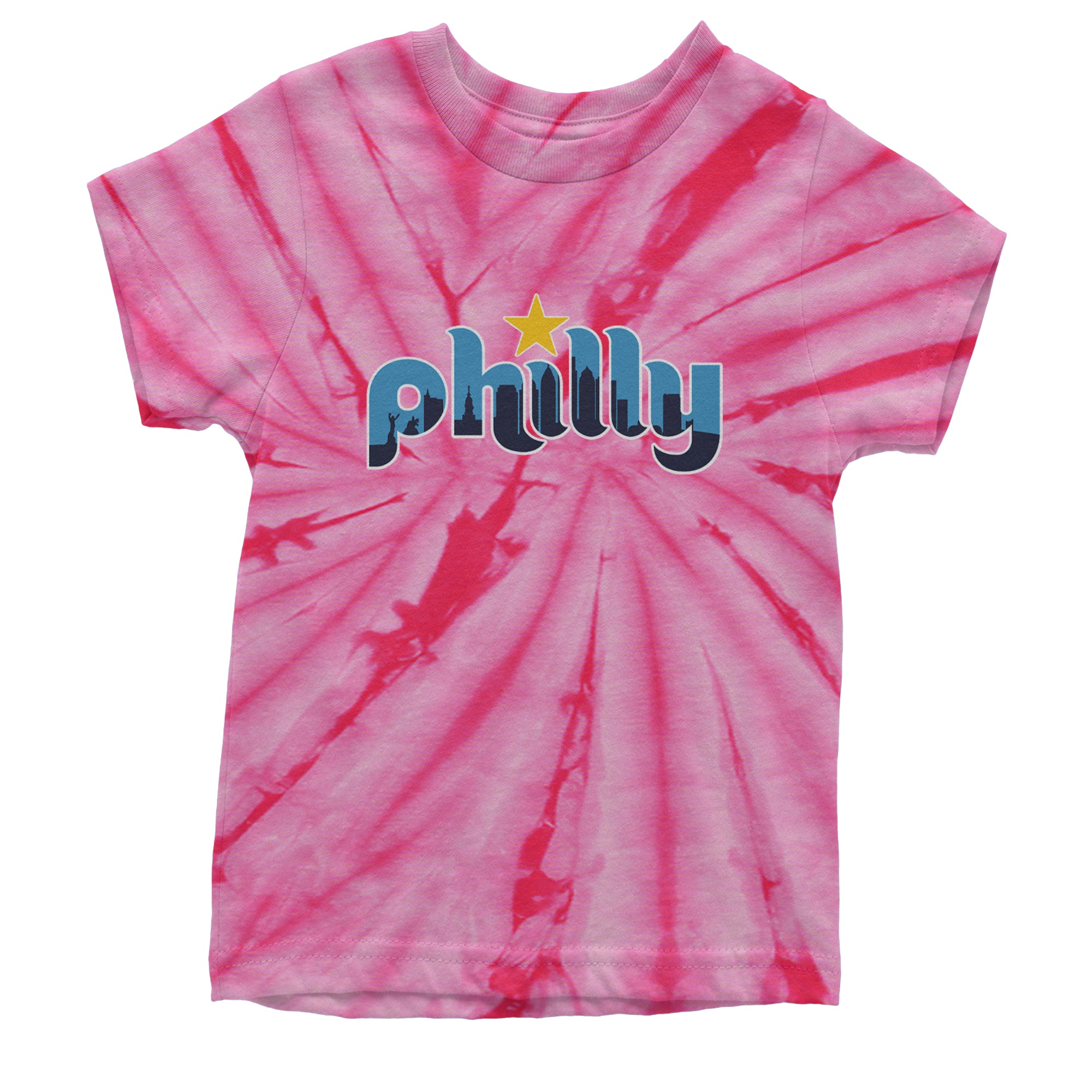 Skyline Philly Philadelphia Youth T-shirt Tie-Dye Spider Pink