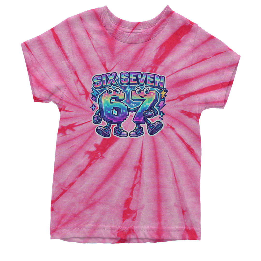 Six Seven 67 Retro Pixel Buddies Youth T-shirt Tie-Dye Spider Pink