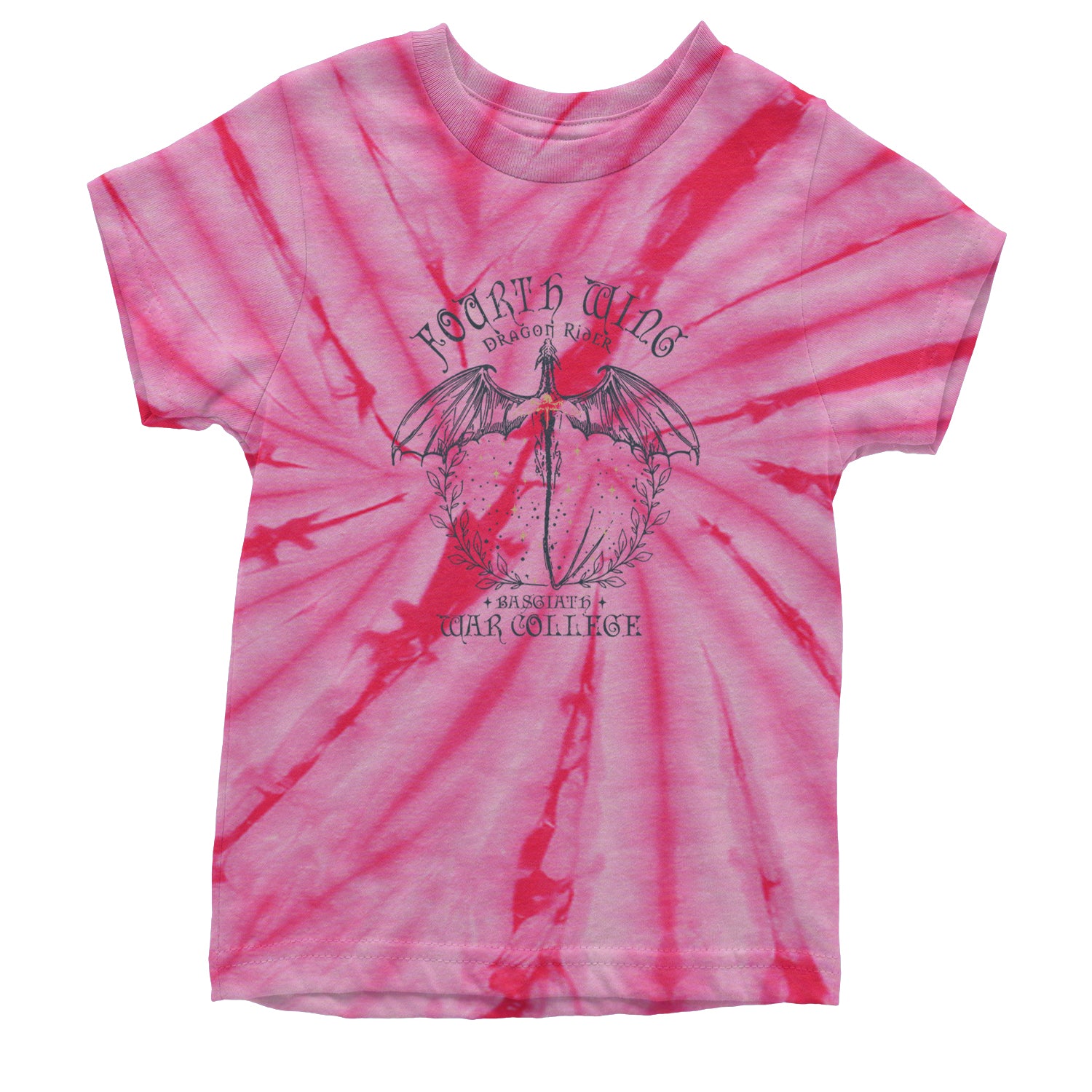 Fourth Wing Dragon Rider Vintage Basgiath War College Youth T-shirt Tie-Dye Spider Pink