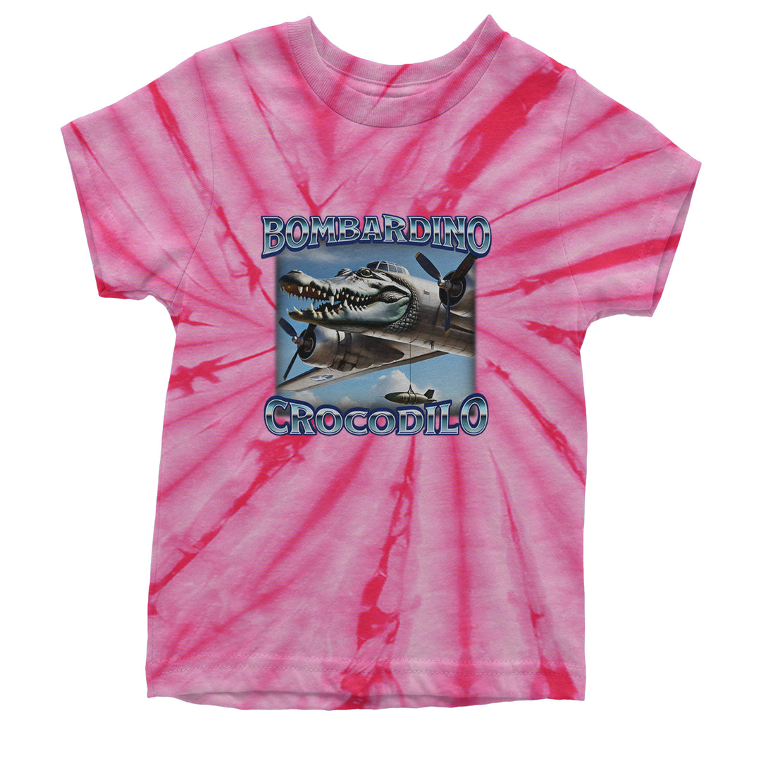 Bombardino Crocodilo Brainrot Youth T-shirt Tie-Dye Spider Pink
