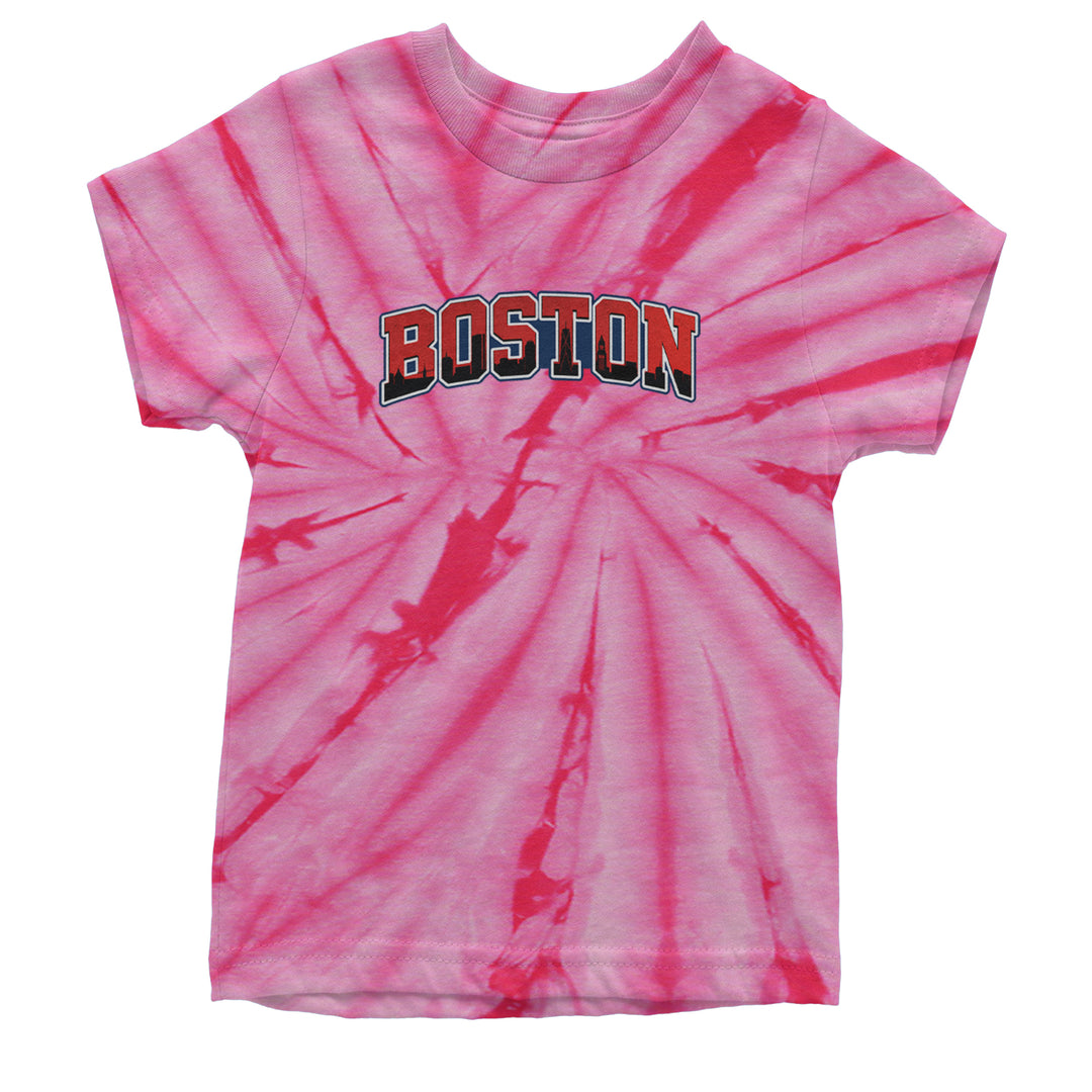 Boston City Pride Skyline Youth T-shirt Tie-Dye Spider Pink