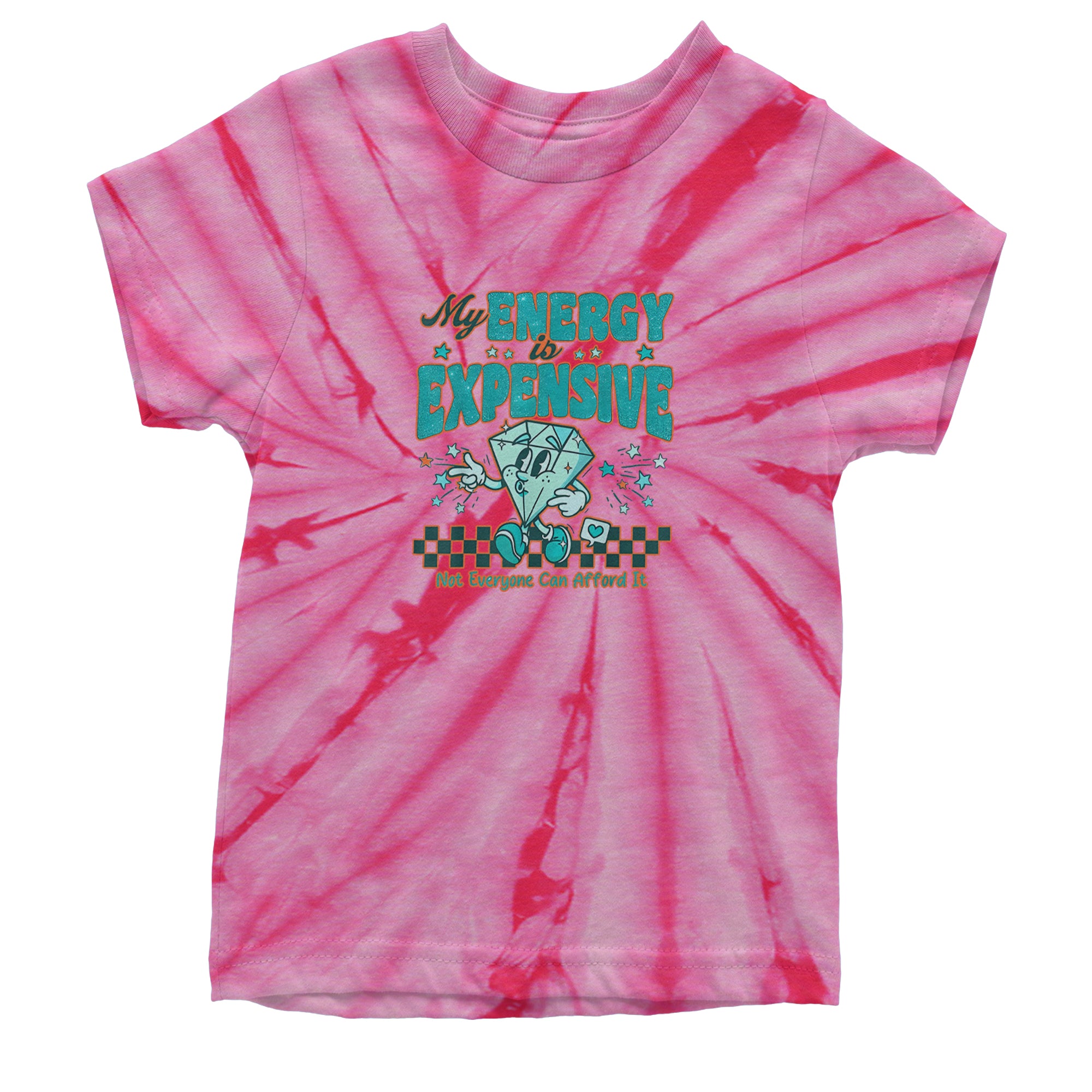 Diamond My Energy Is Expensive Youth T-shirt Tie-Dye Spider Pink