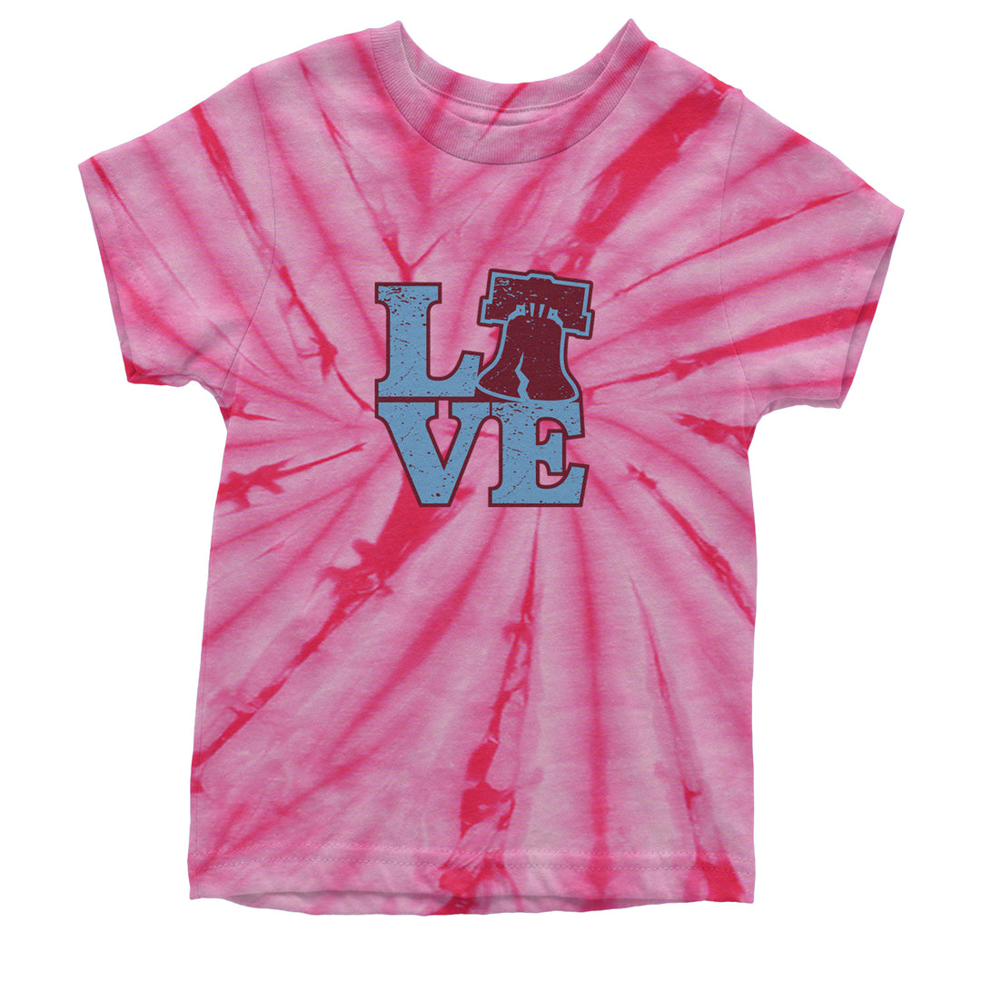 Love Philly Liberty Bell Youth T-shirt Tie-Dye Spider Pink