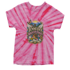 Tennessee Mountain Angel Wings Dolly Youth T-shirt Tie-Dye Spider Pink
