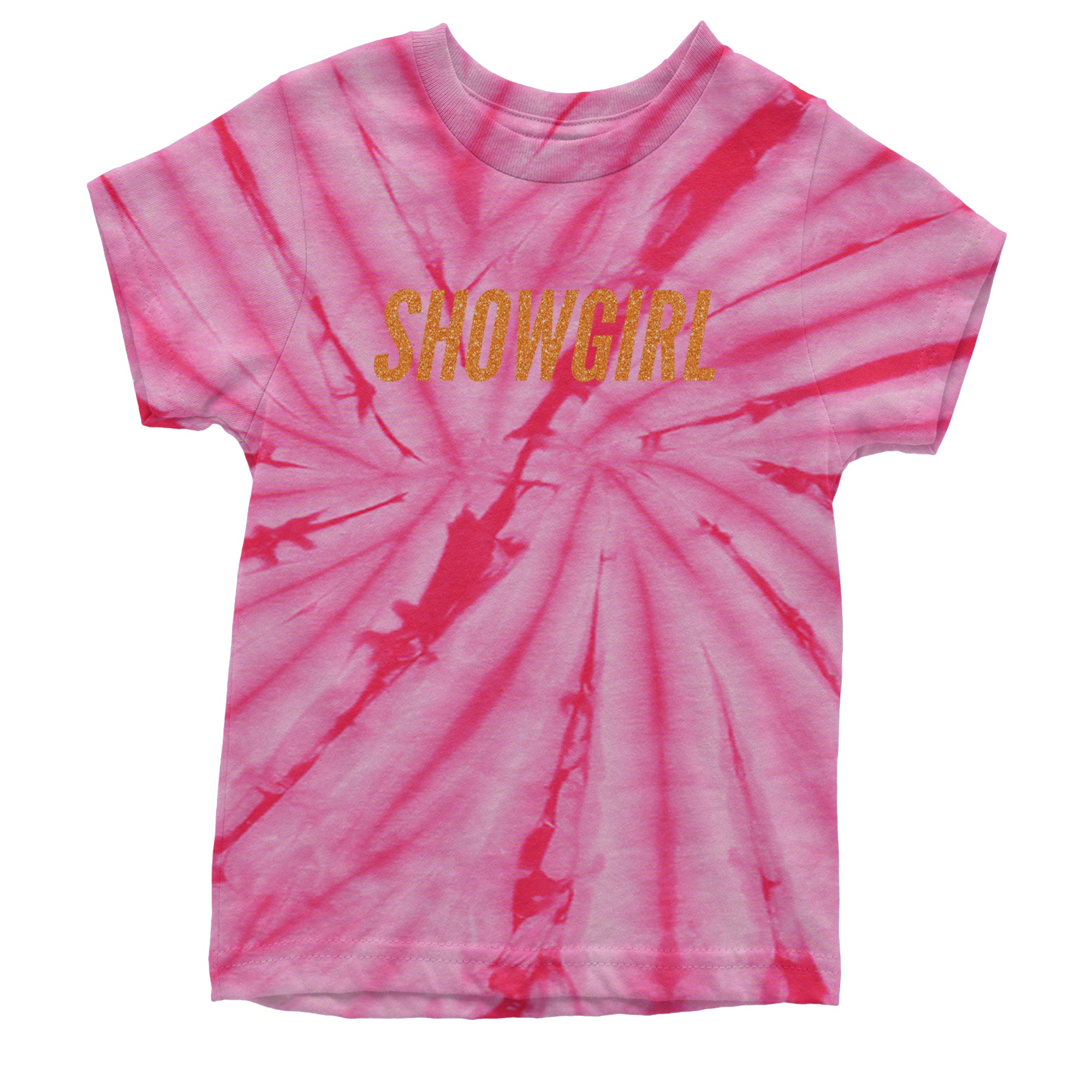 Showgirl Orange Glitter Youth T-shirt Tie-Dye Spider Pink
