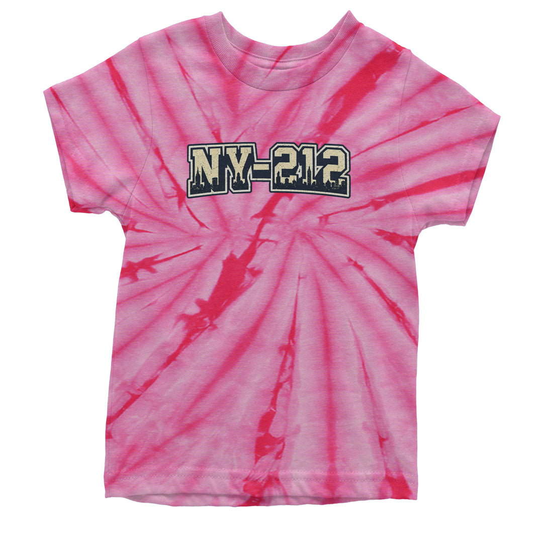 New York City 212 Area Code Skyline  Youth T-shirt Tie-Dye Spider Pink