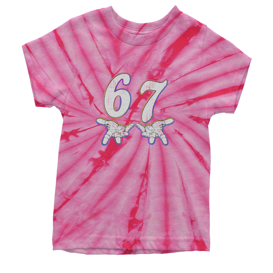 67 Hands Meme Viral Drill Youth T-shirt Tie-Dye Spider Pink