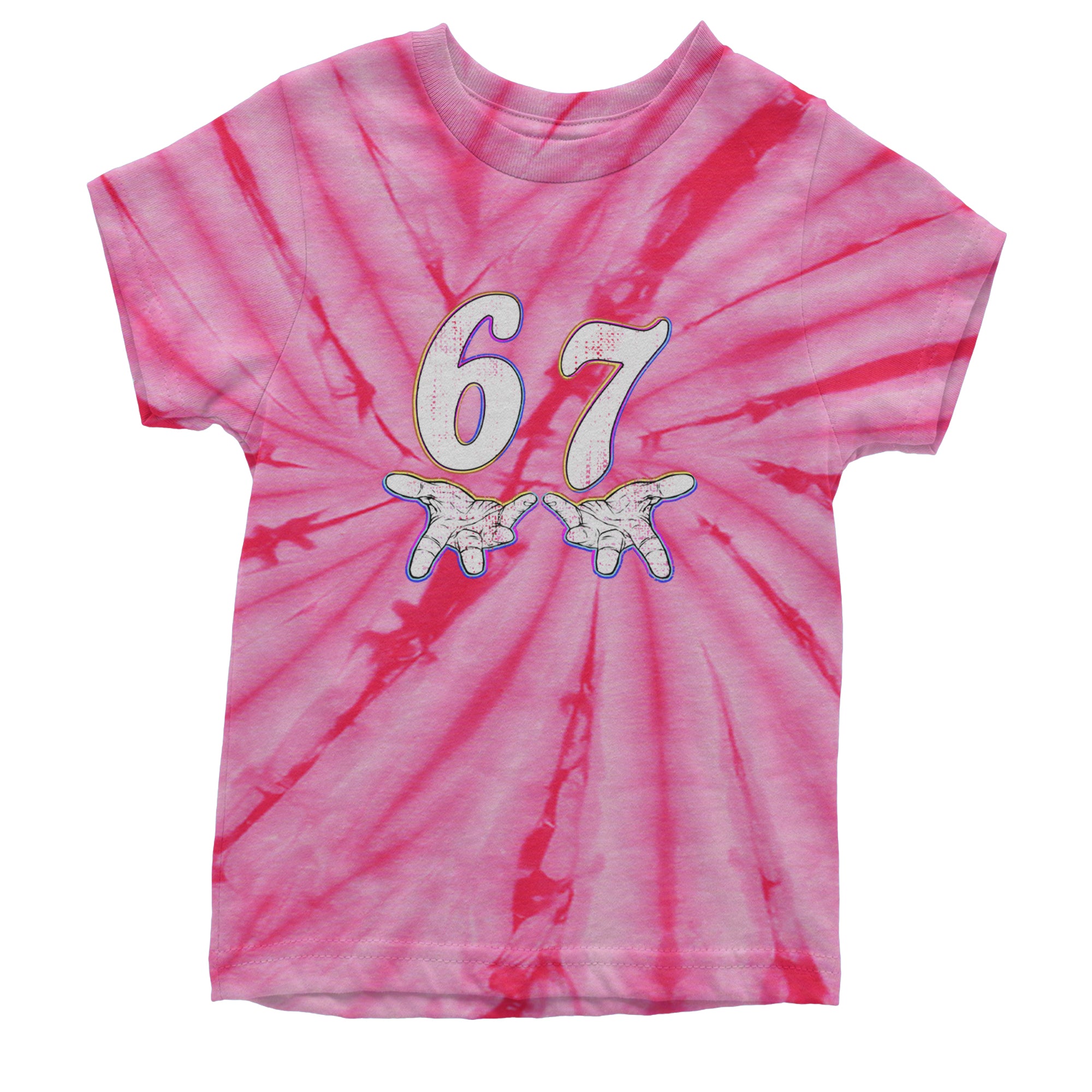 67 Hands Meme Viral Drill Youth T-shirt Tie-Dye Spider Pink