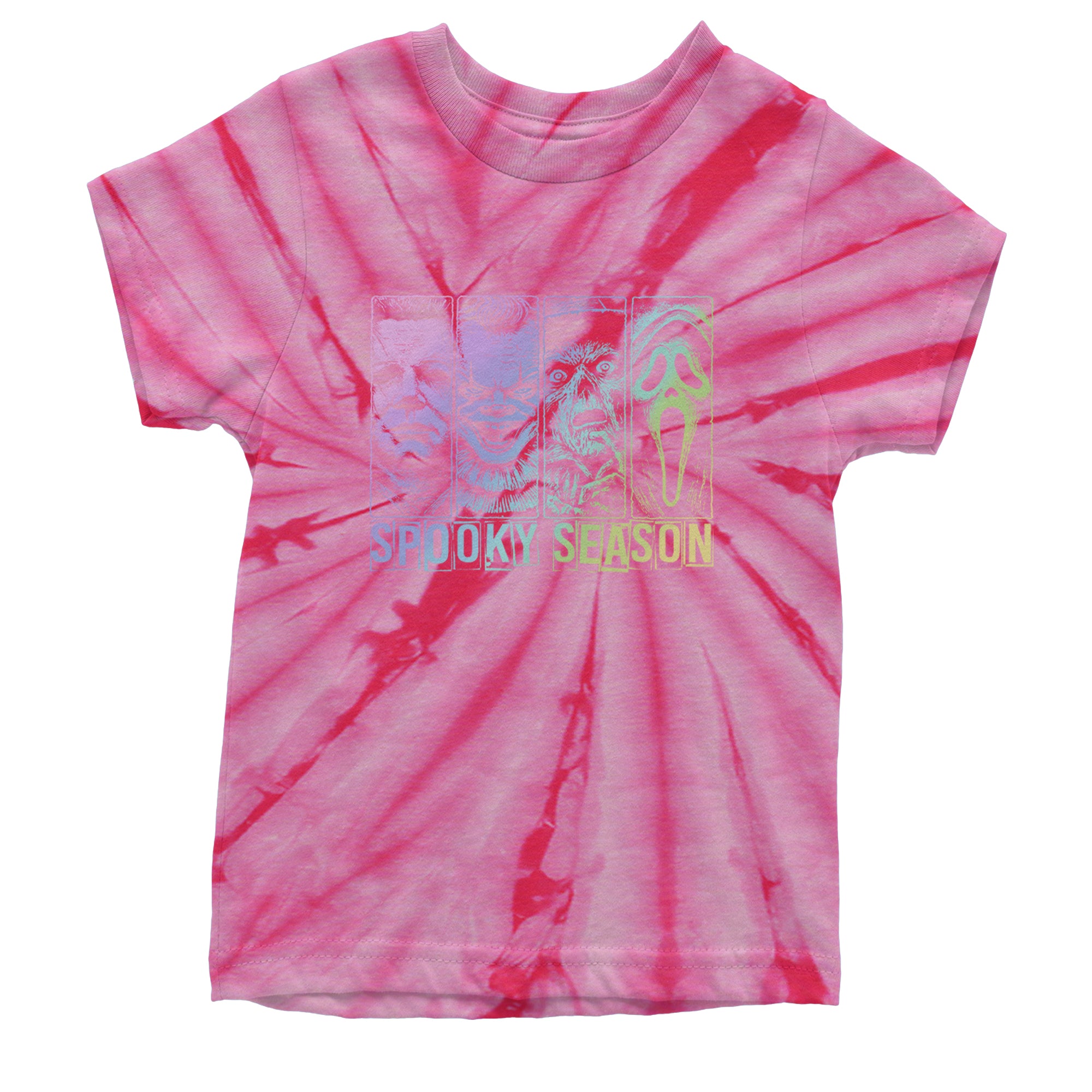 Spooky Season Horror Icons Halloween Youth T-shirt Tie-Dye Spider Pink