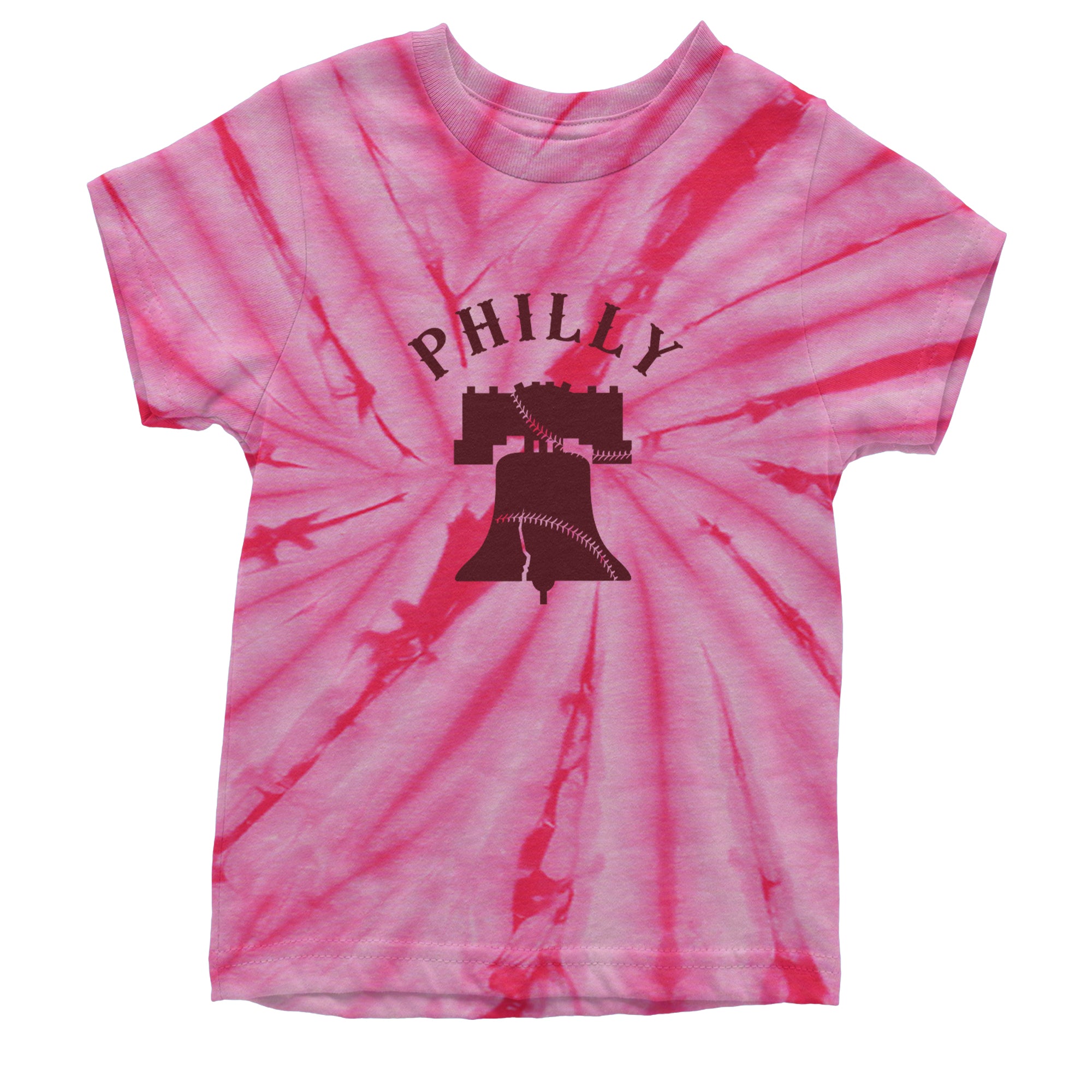 Philly Cracked Liberty Bell Youth T-shirt Tie-Dye Spider Pink
