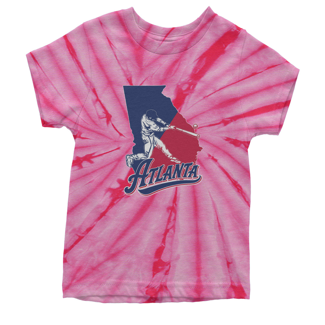 Atlanta Georgia Batter Up Youth T-shirt Tie-Dye Spider Pink
