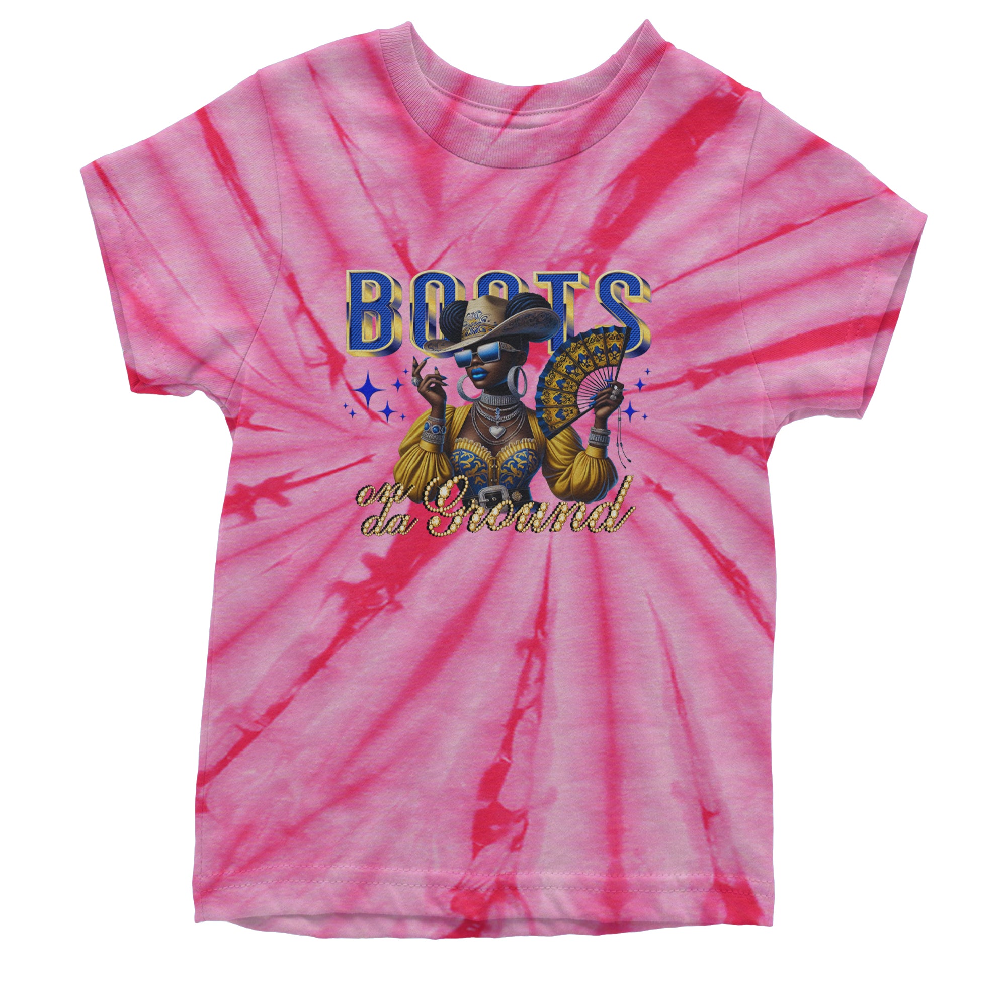 Boots On Da Ground Folding Fan Youth T-shirt Tie-Dye Spider Pink