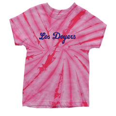 Los Doyers LA Baseball Youth T-shirt Tie-Dye Spider Pink