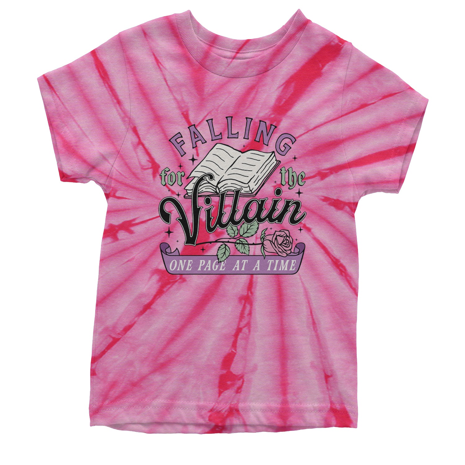 Falling For The Villain One Page At A Time Youth T-shirt Tie-Dye Spider Pink