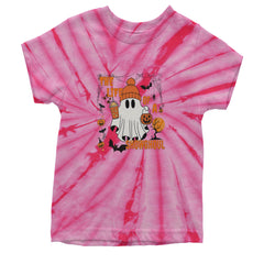 Life of a Showghoul Halloween Showgirl Vibes Youth T-shirt Tie-Dye Spider Pink