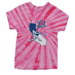 Los Angeles Baseball Batter Up Youth T-shirt Tie-Dye Spider Pink