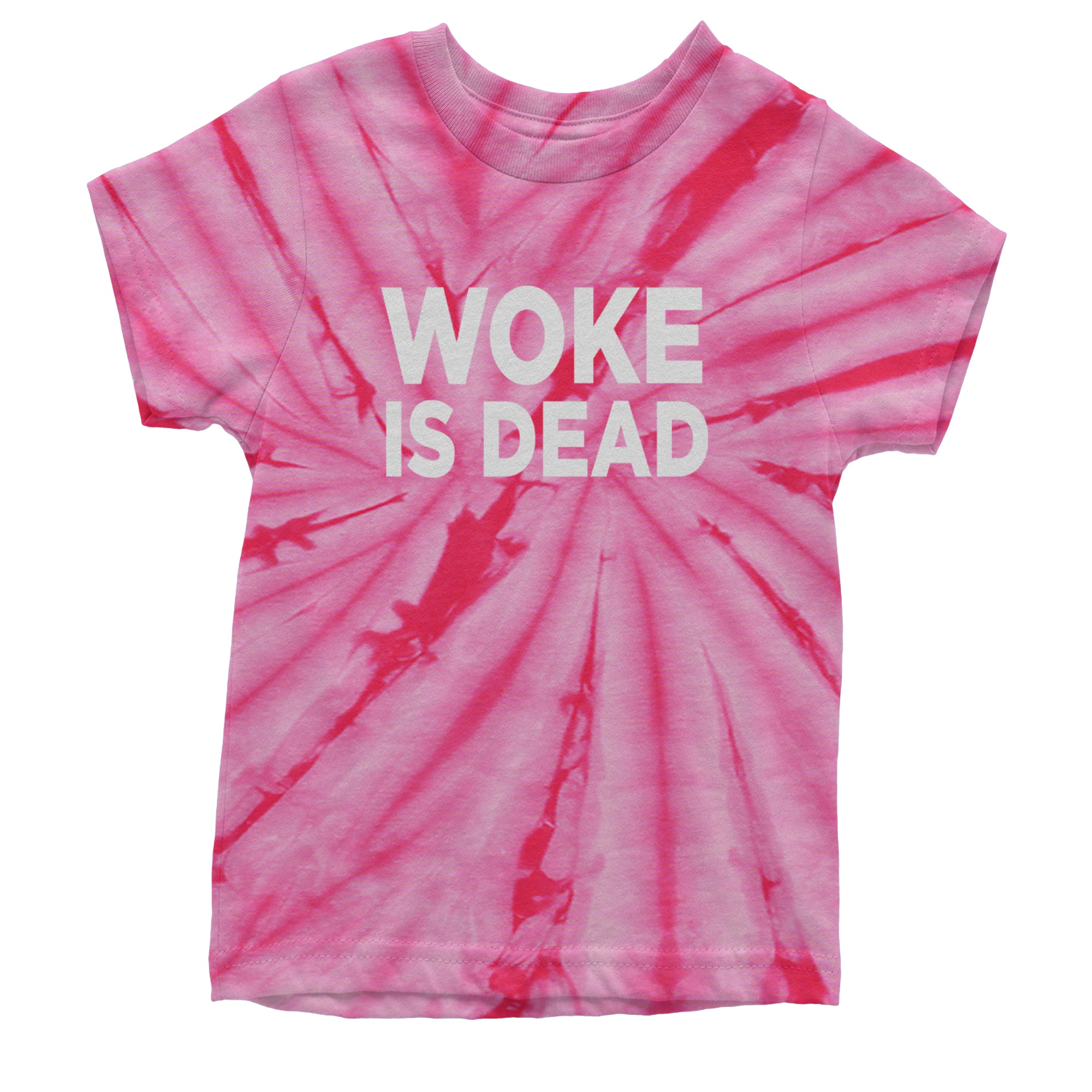Woke Is Dead Satire Youth T-shirt Tie-Dye Spider Pink