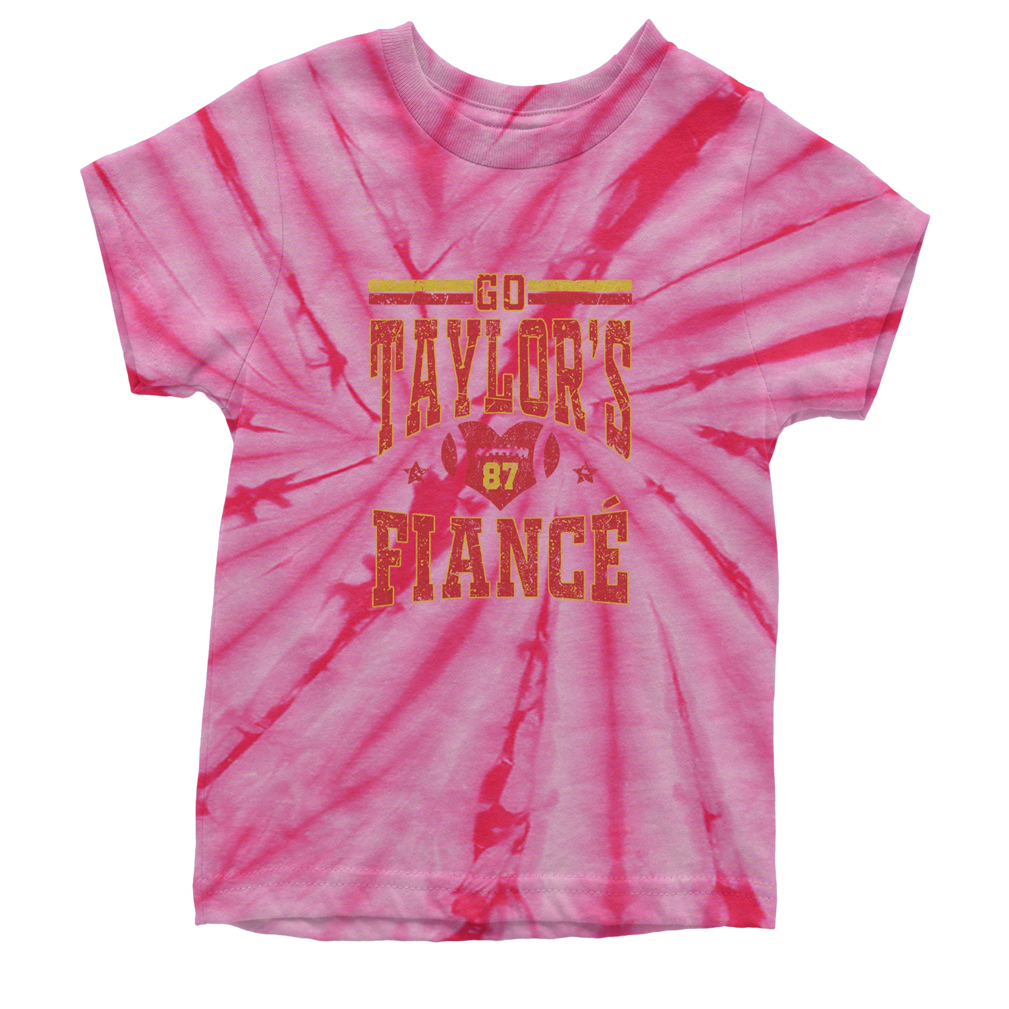 Go Taylor's Fiancé Engagement Game Day Youth T-shirt Tie-Dye Spider Pink