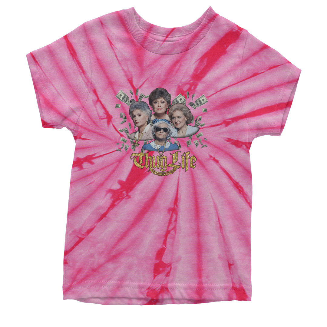 Golden Chain Thug Life Girls Youth T-shirt Tie-Dye Spider Pink
