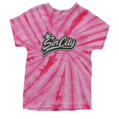 Sin City Vegas Retro Vintage Youth T-shirt Tie-Dye Spider Pink