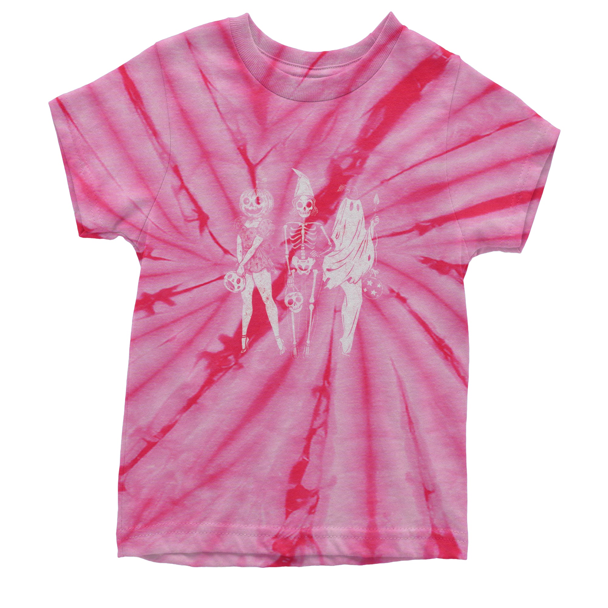 Vintage Spooky Squad Pinup Halloween Design Youth T-shirt Tie-Dye Spider Pink
