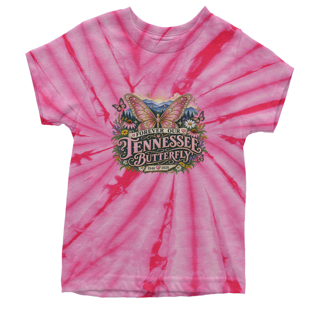 Forever Our Tennessee Butterfly Dolly Youth T-shirt Tie-Dye Spider Pink