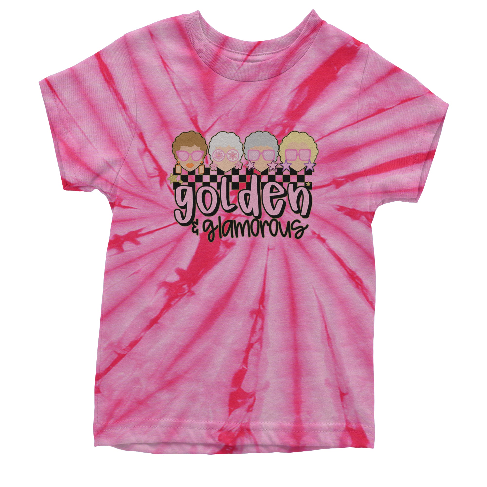 Golden And Glamorous Golden Girls Youth T-shirt Tie-Dye Spider Pink