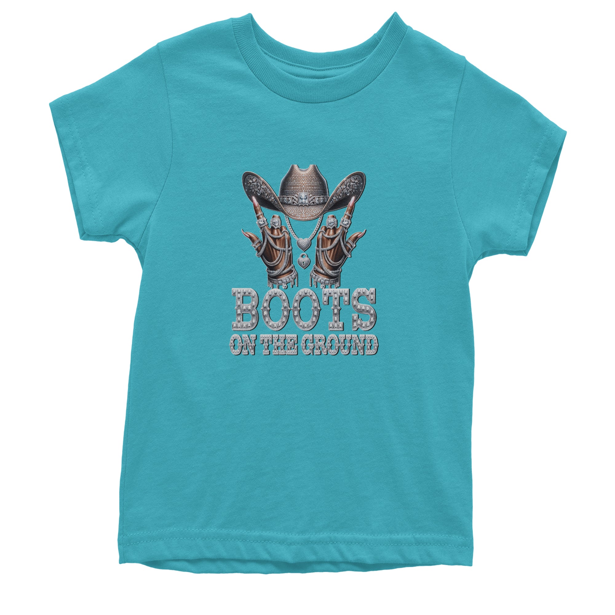 Boots On The Ground Bling Youth T-shirt Teal