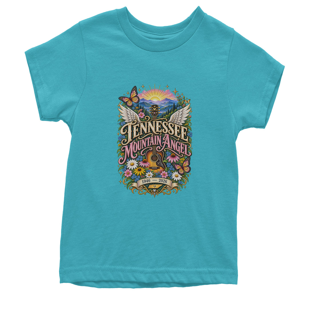 Tennessee Mountain Angel Wings Dolly Youth T-shirt Teal
