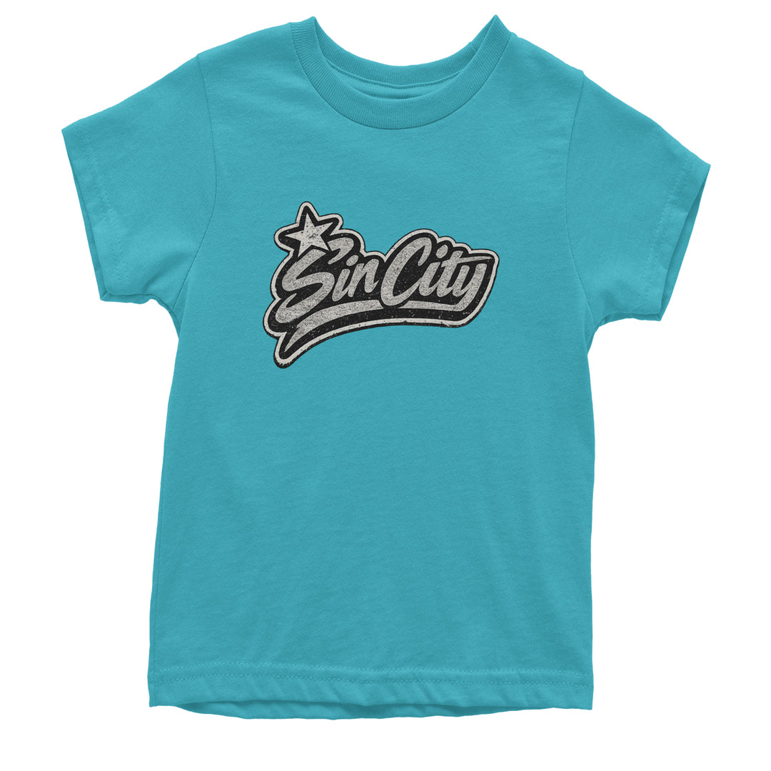 Sin City Vegas Retro Vintage Youth T-shirt Teal