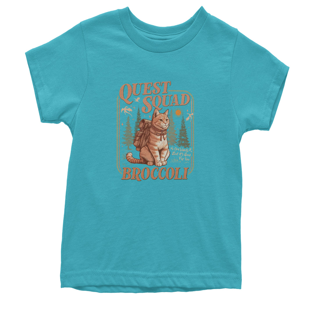 Quest Squad Broccoli Cat Fantasy Reader  Youth T-shirt Teal