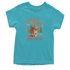 Quest Squad Broccoli Cat Fantasy Reader  Youth T-shirt Teal