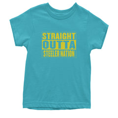 Straight Outta Steeler Nation Football graphic on Kids' Heavyweight Cotton T-Shirt in Teal