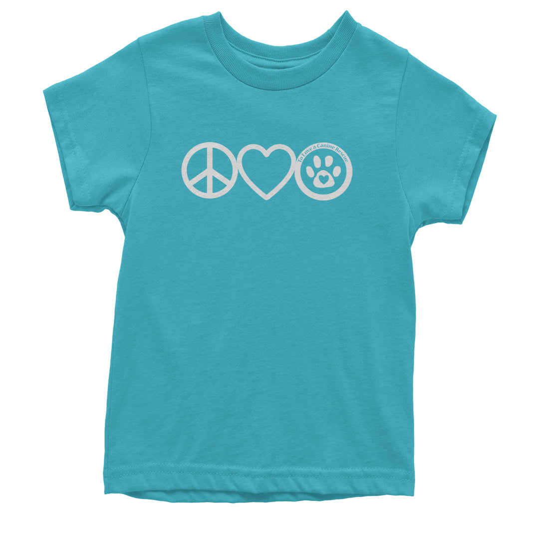 Peace, Love and TLC Dog Rescue Youth T-shirt Teal