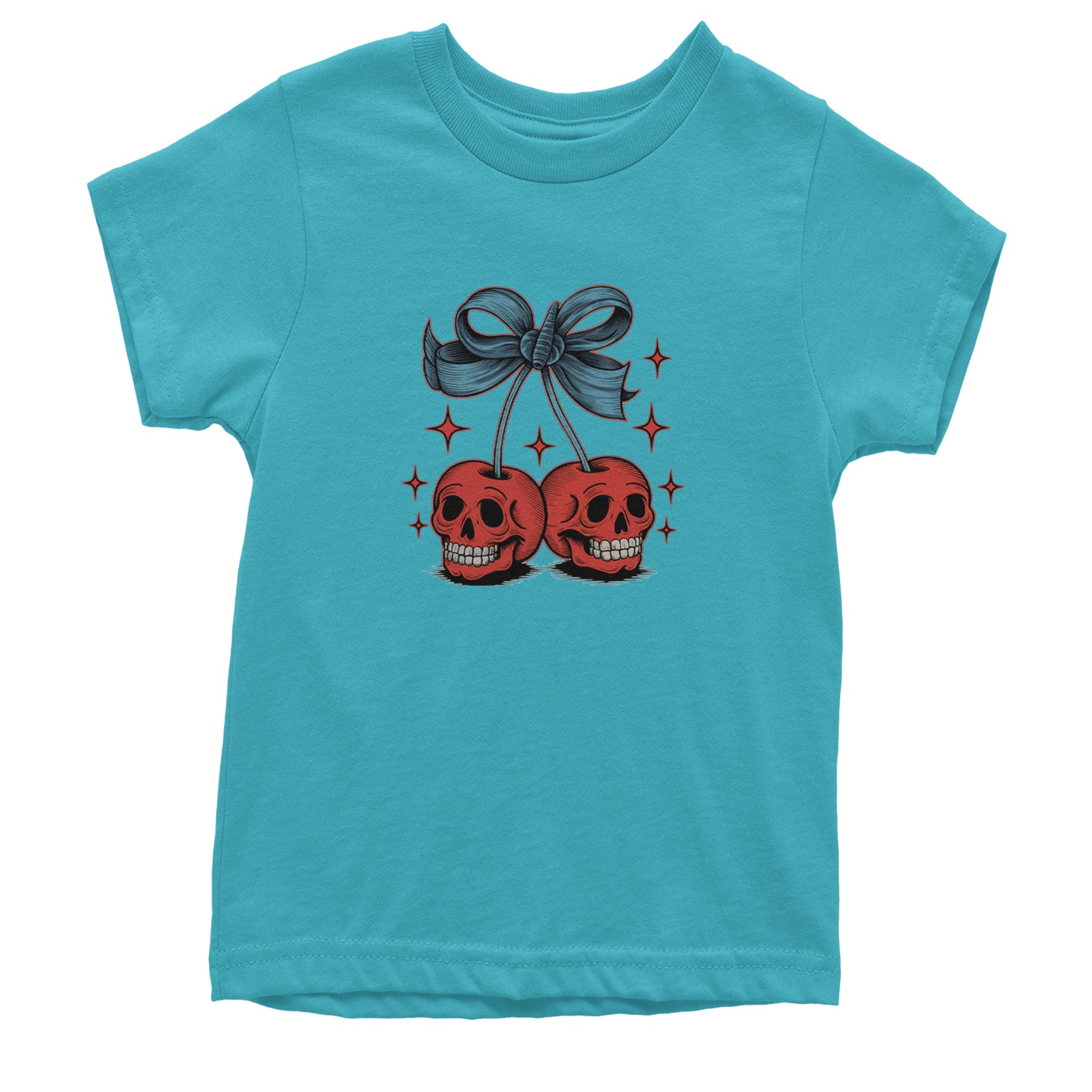 Cherry Skulls Retro Tattoo Youth T-shirt Teal