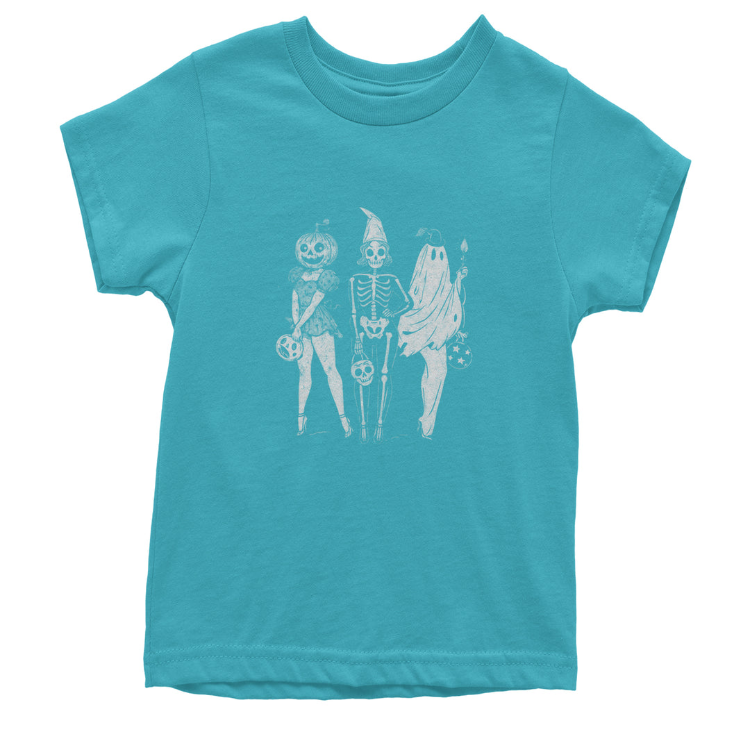 Vintage Spooky Squad Pinup Halloween Design Youth T-shirt Teal