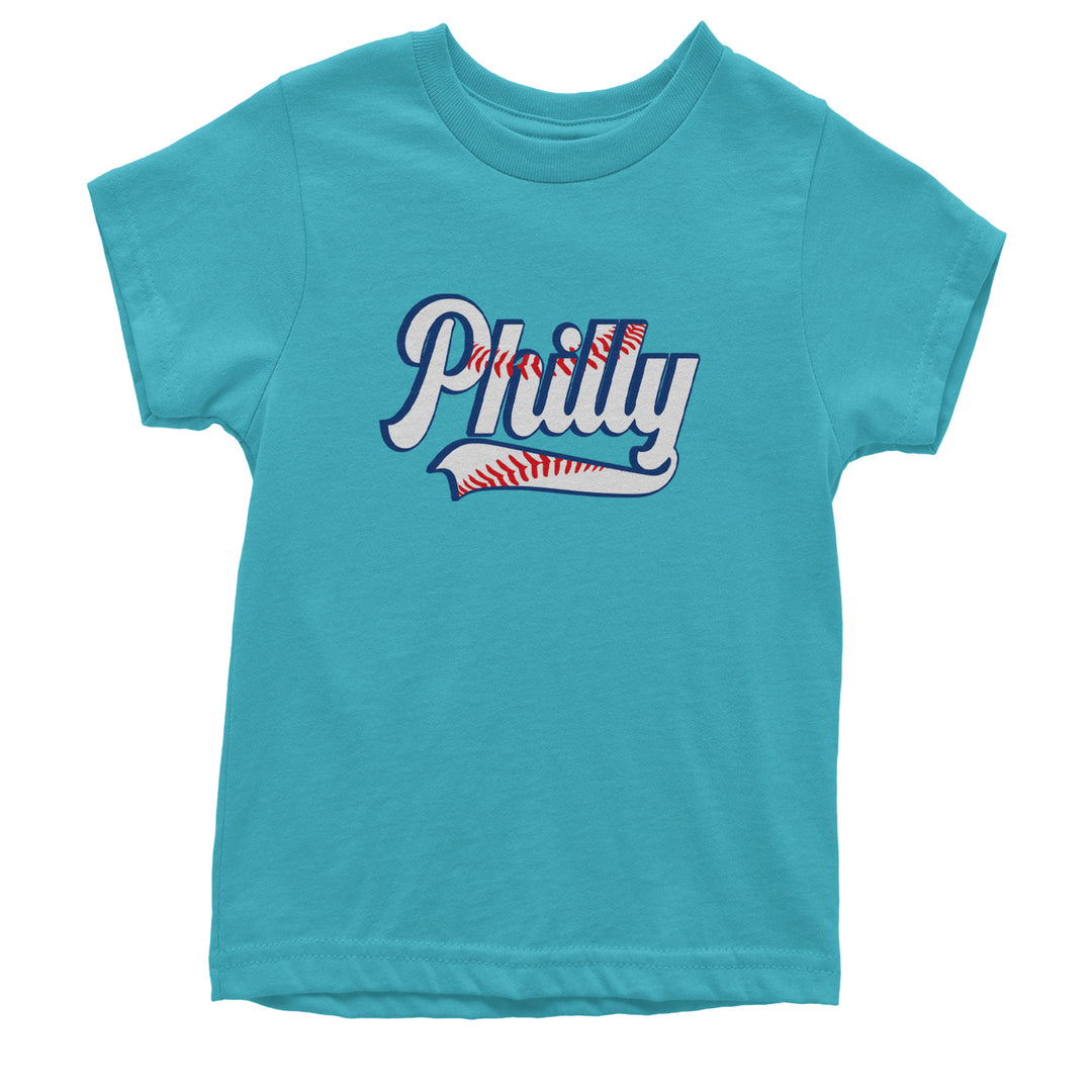 Philly Baseball Stitching graphic on Kids' Heavyweight Cotton T-Shirt in Teal