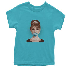 Audrey Hepburn Chewing Bubble Gum American Icon Youth T-shirt Teal