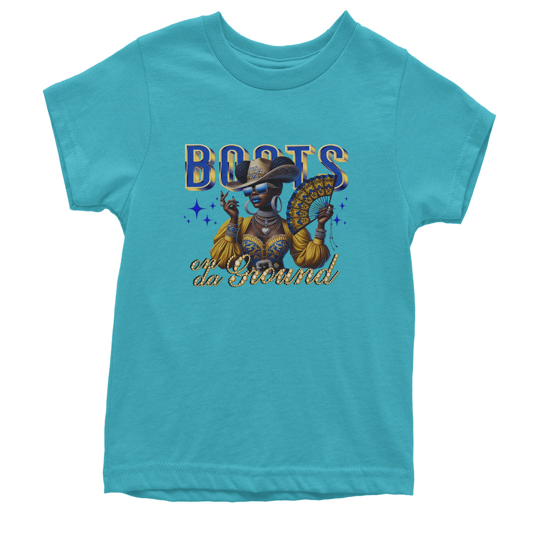 Boots On Da Ground Folding Fan Youth T-shirt Teal