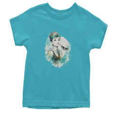 Mrs. Herpburn Iconic Watercolors Youth T-shirt Teal