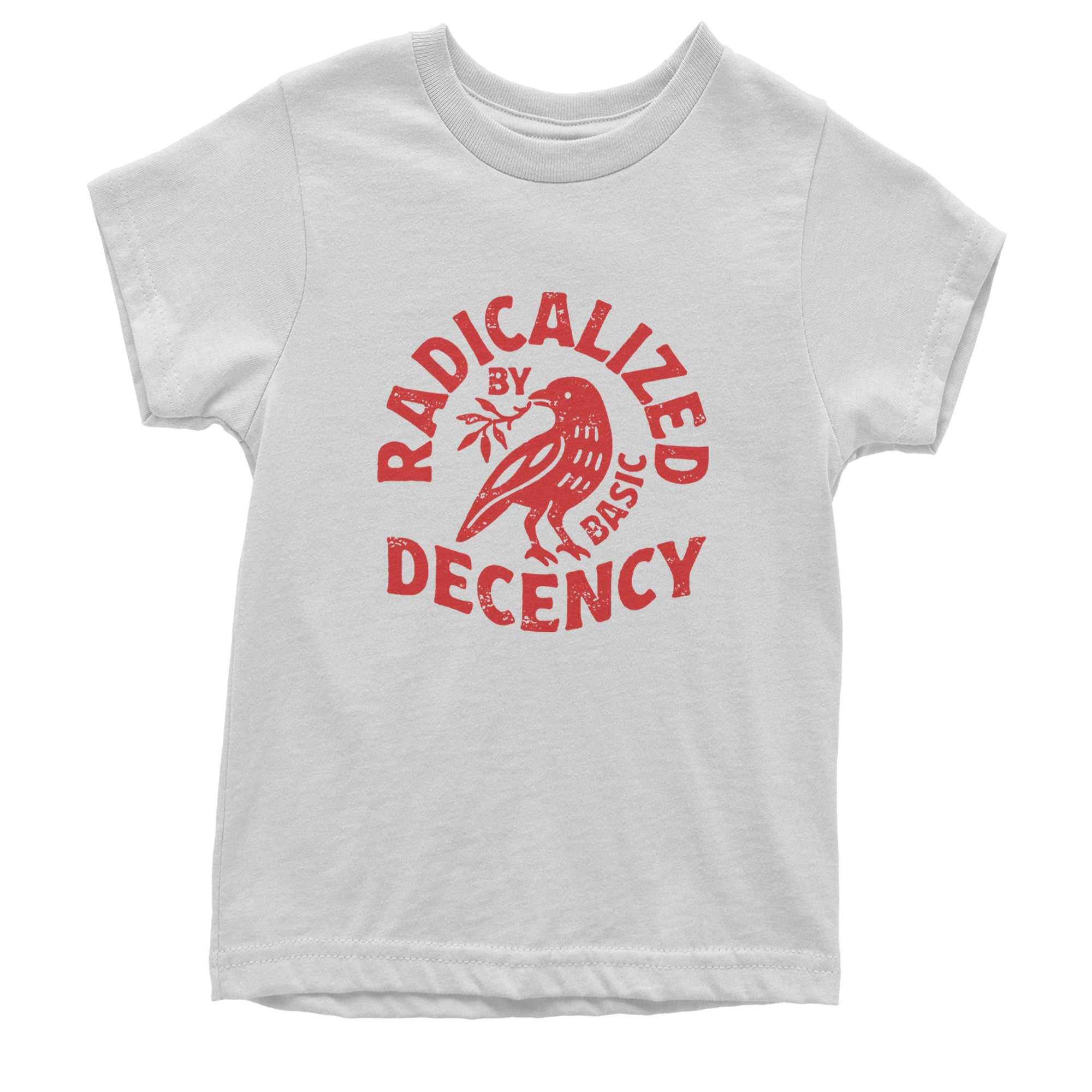 Radicalized by Basic Decency Dove Protest Statement Youth T-shirt White