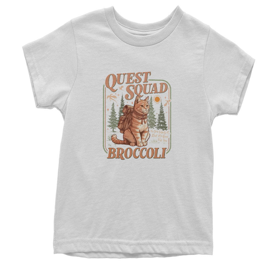 Quest Squad Broccoli Cat Fantasy Reader  Youth T-shirt White