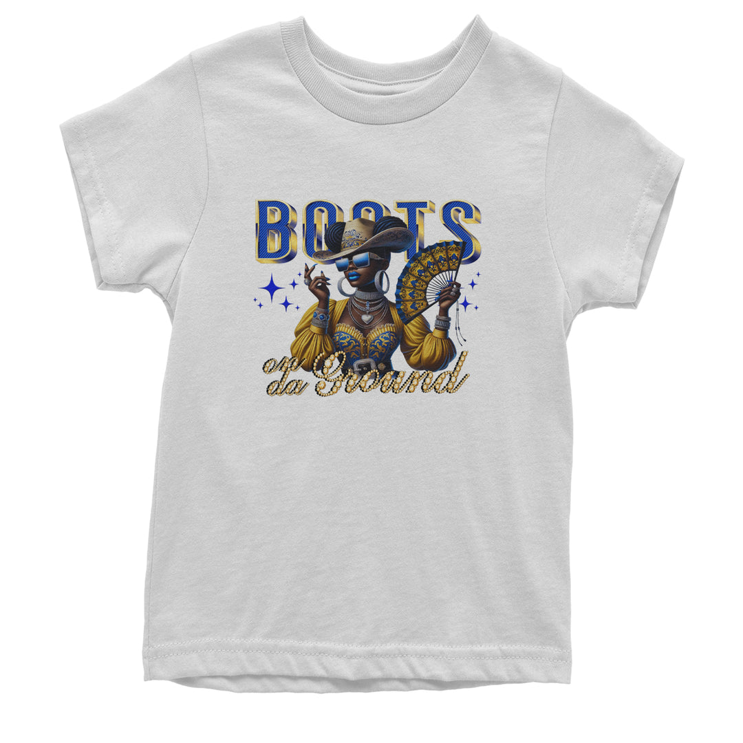 Boots On Da Ground Folding Fan Youth T-shirt White