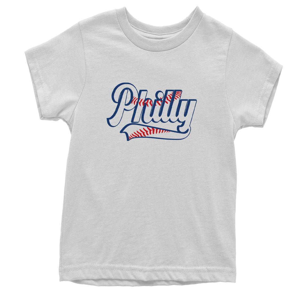 Philly Baseball Stitching graphic on Kids' Heavyweight Cotton T-Shirt in White